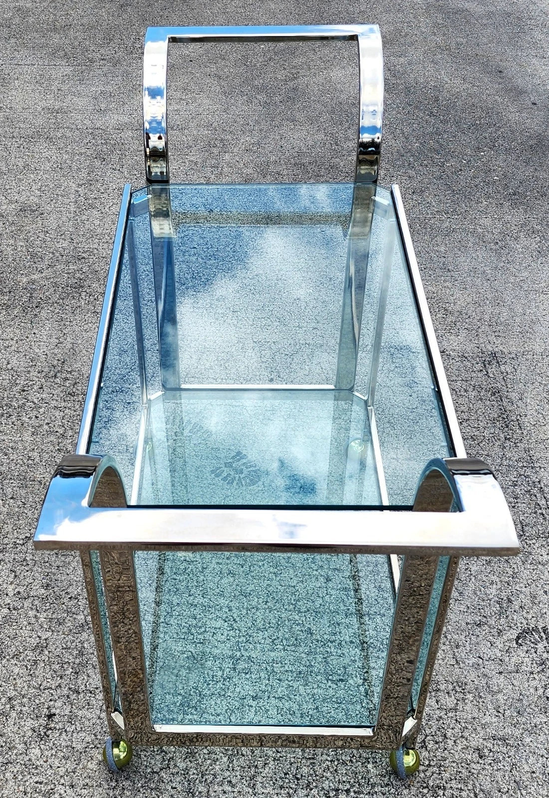 MCM Milo Baughman Style Chrome Bar Serving Cart 1970s