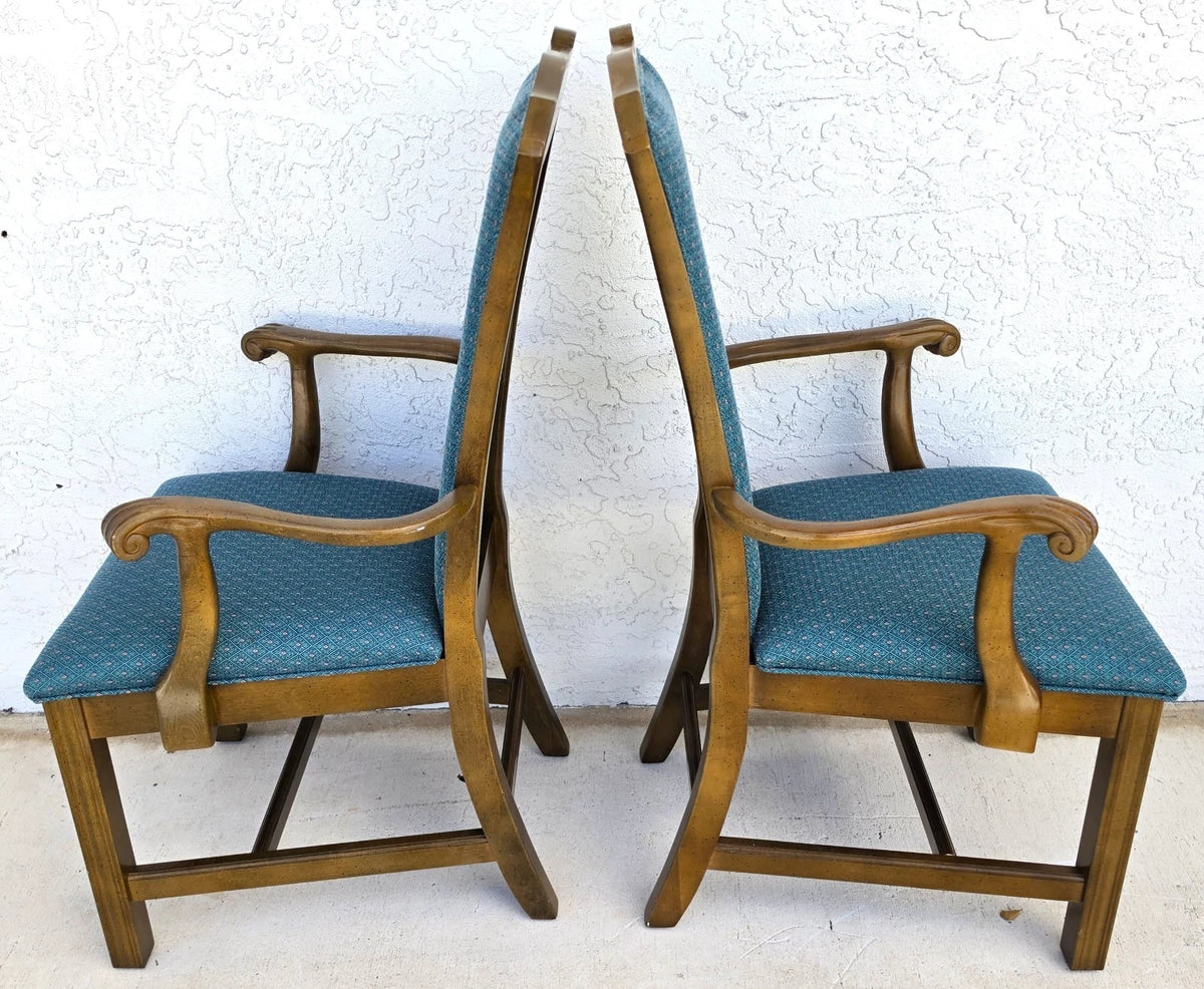 Vintage AMERICAN OF MARTINSVILLE Chippendale Dining Armchairs Teal Set of 8