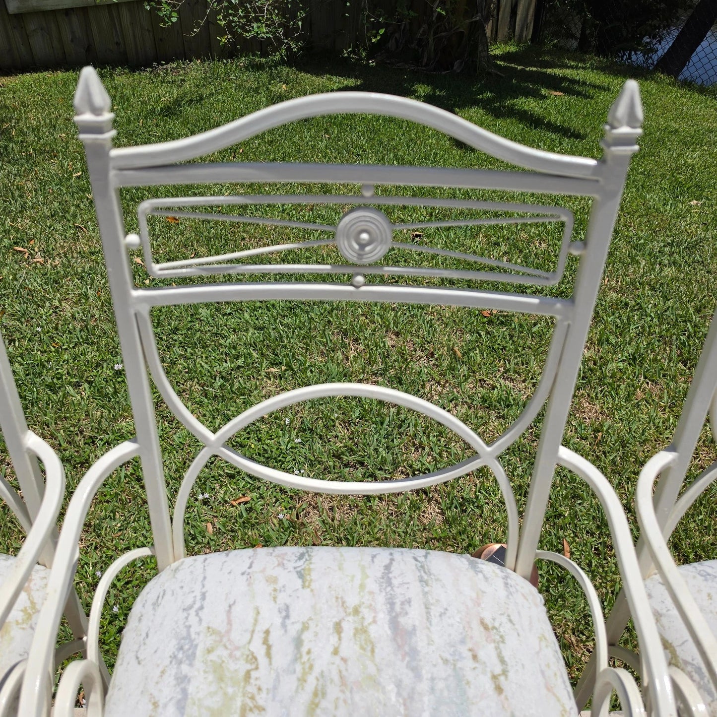 Set of 4 Vintage Coastal Palm Beach Regency Painted Metal Barstools.