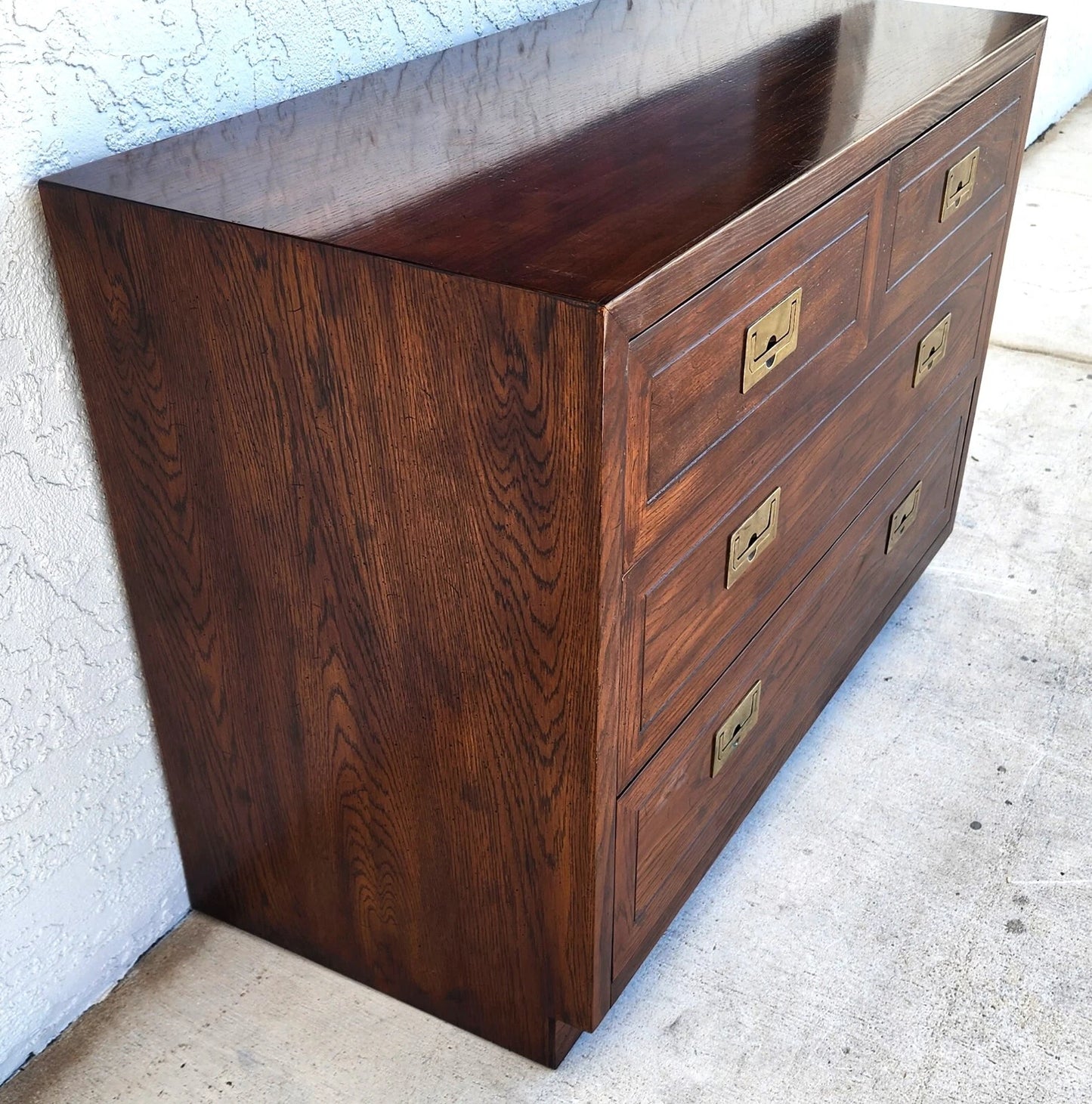 Henredon Chest Dresser Campaign Glass Top
