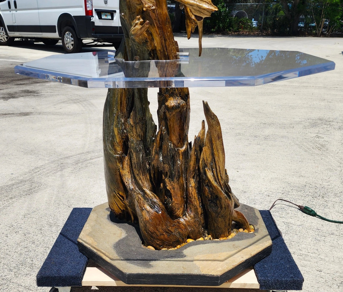 Monumental Driftwood Floor Lamp with Table