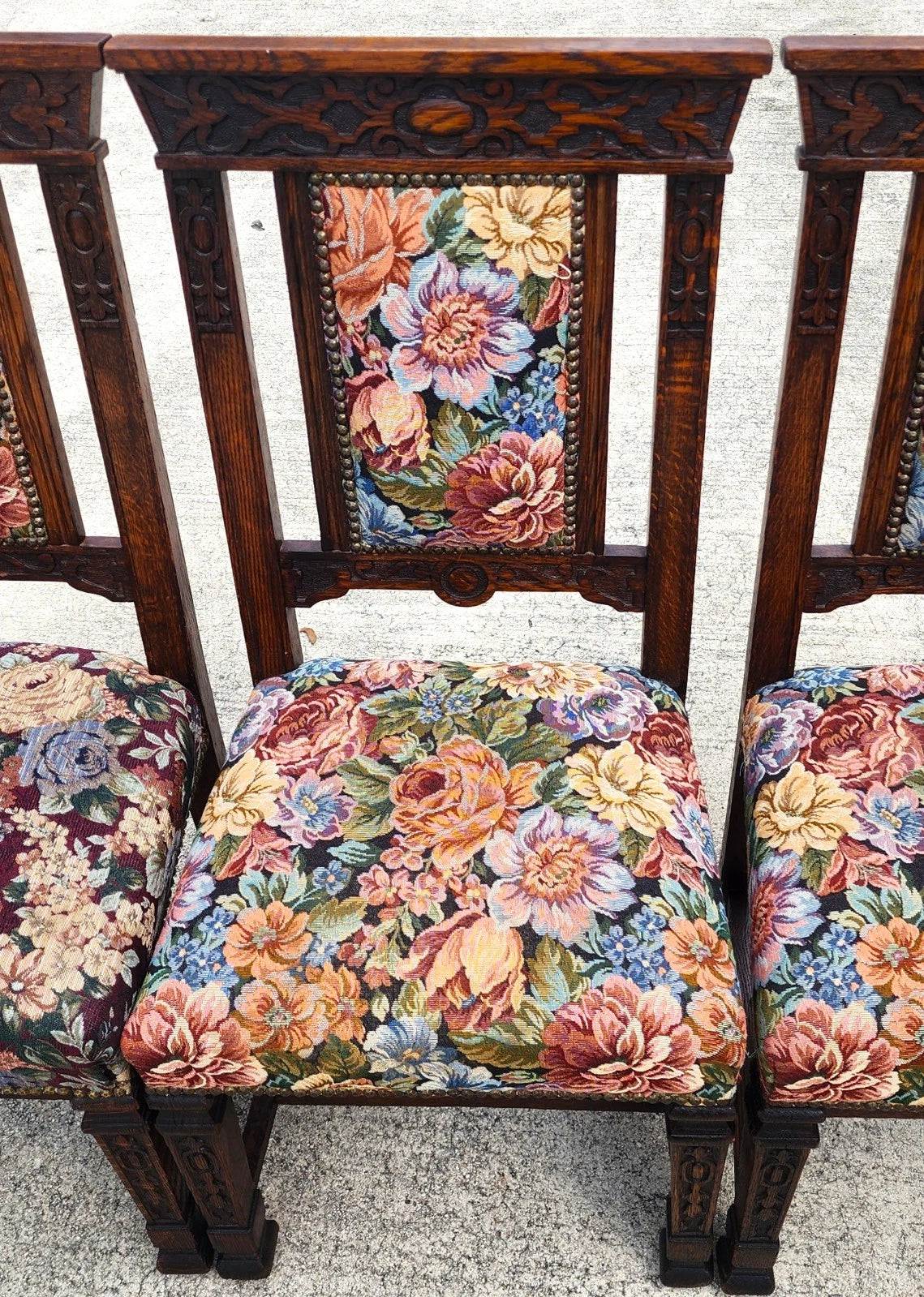 Antique English Oak Dining Chairs 1800s Set of 6