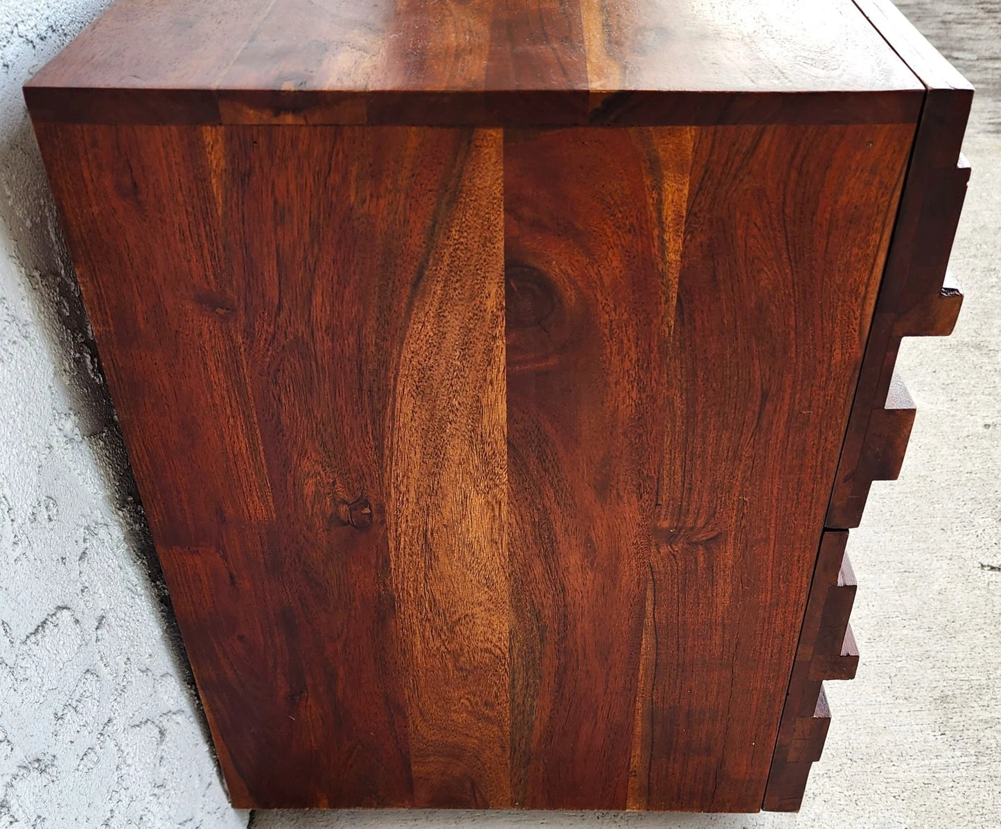 MCM Solid Exotic Wood Nightstands Rustic Brutalist Pair