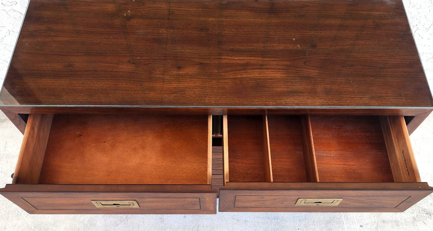 Henredon Chest Dresser Campaign Glass Top