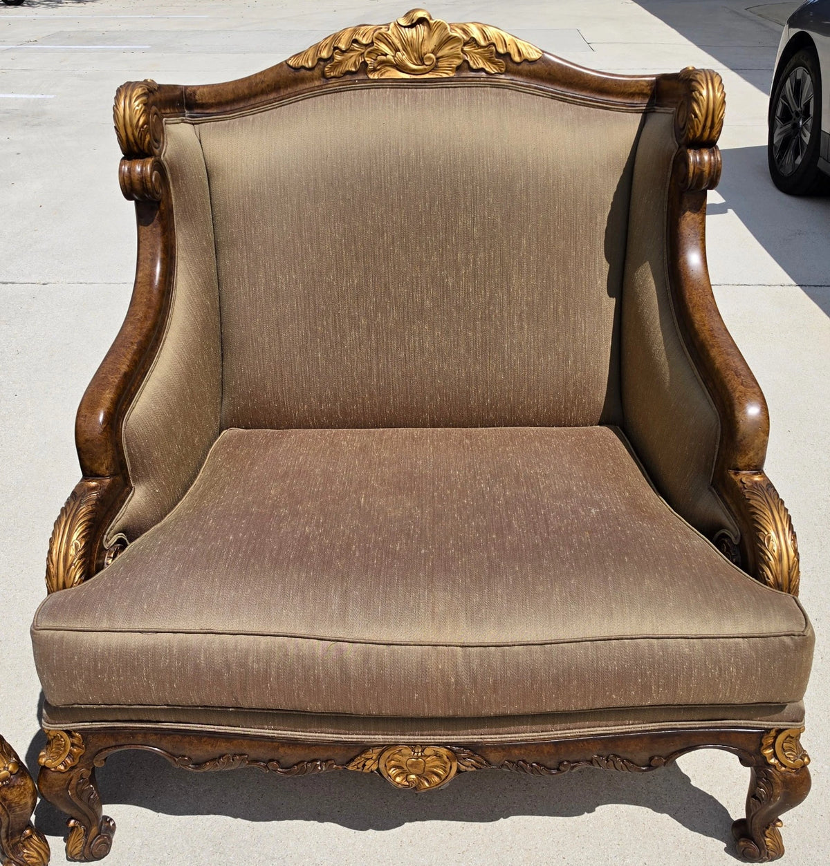 Marge Carson Style French Louis XV Ornate Caved Settees Loveseats Pair