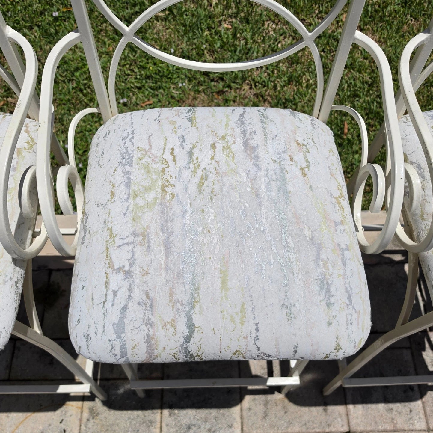 Set of 4 Vintage Coastal Palm Beach Regency Painted Metal Barstools.