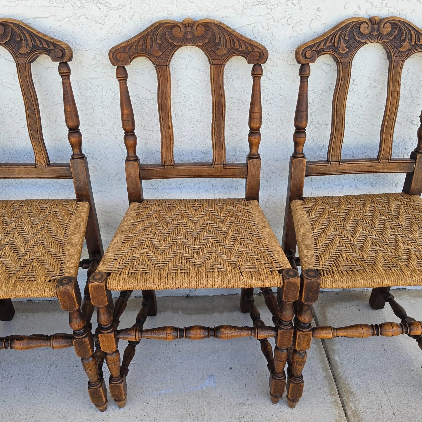 Antique 1800s Provençal Dining Chairs with Rope Seats Set of 4