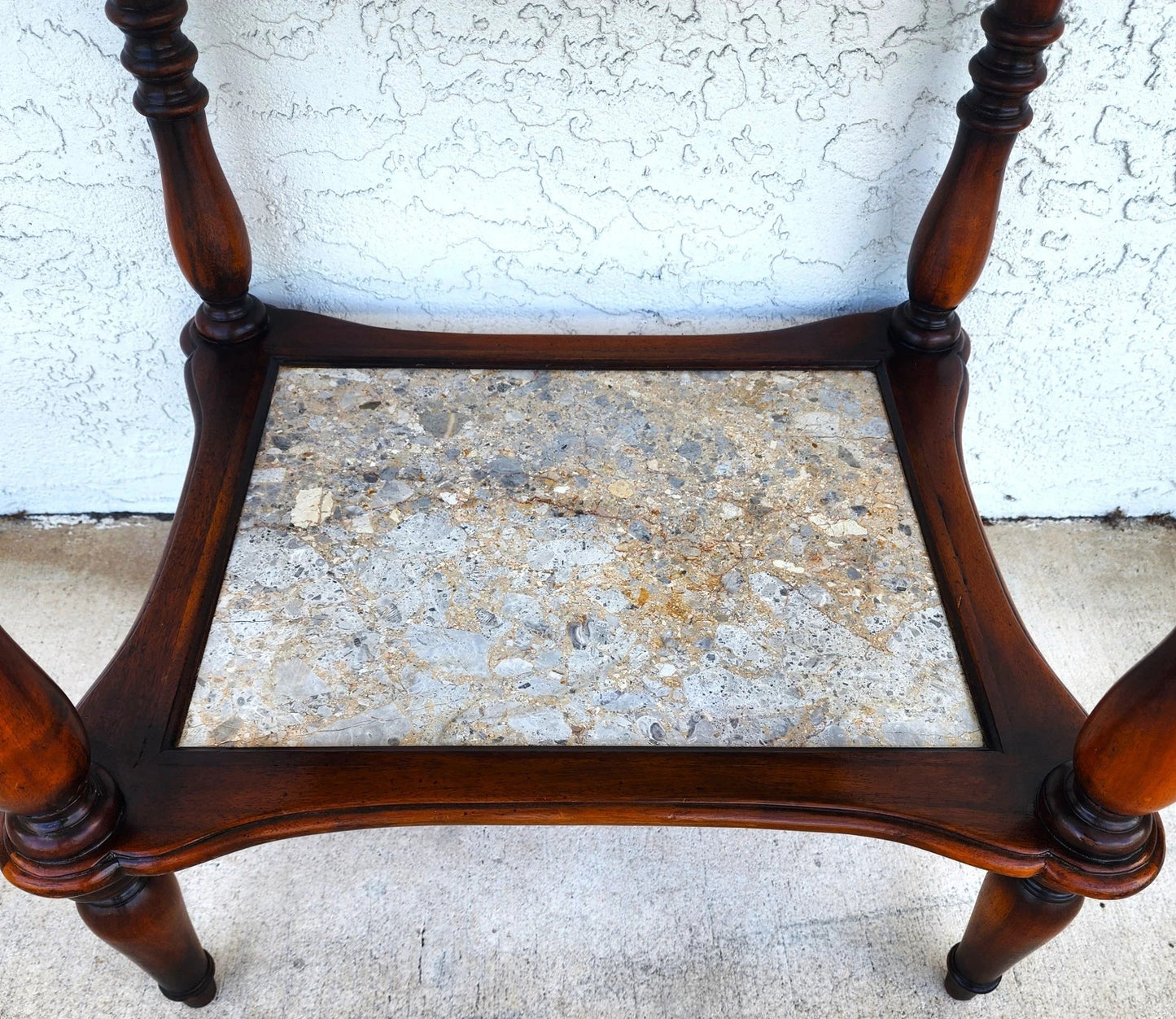 Theodore Alexander 2 Tier Mahogany & Marble Side Lamp Table With Pullout Top