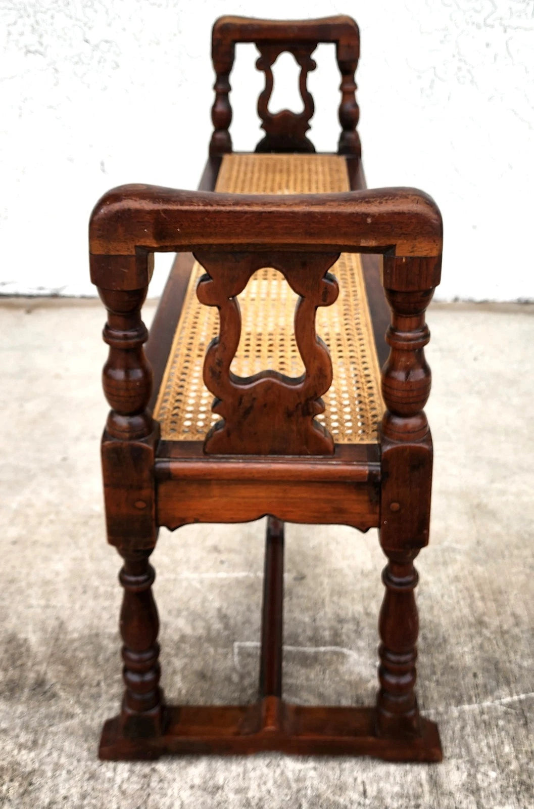 Antique English Walnut & Cane Window Bench