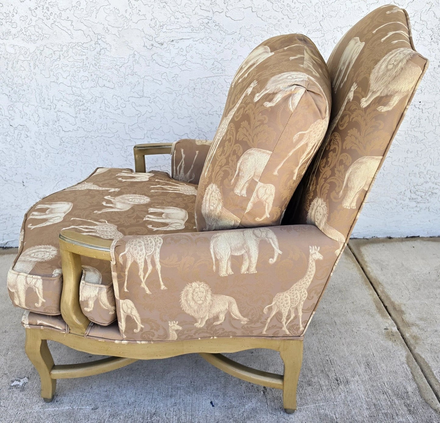 Safari Animals French Louis XV Bergère Armchair Lions Elephants Giraffes