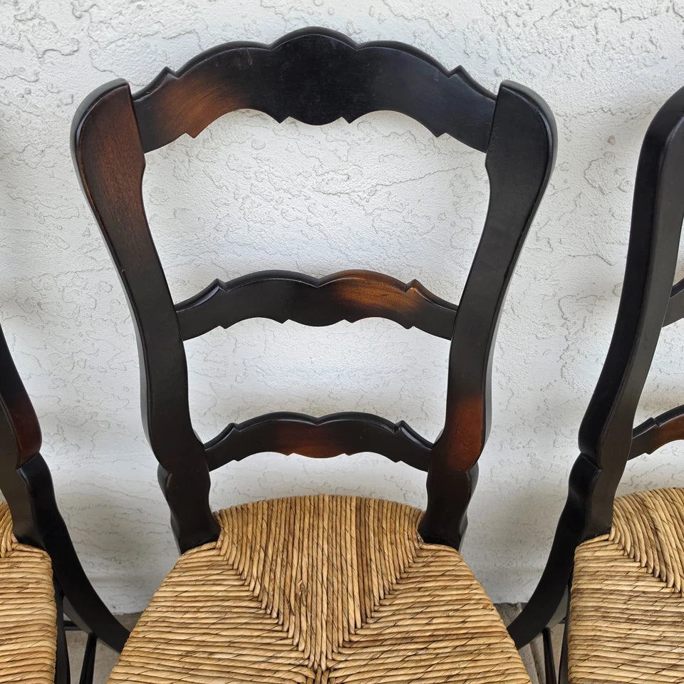 French Country Ladderback Rush Seat Dining Chairs Set of 4