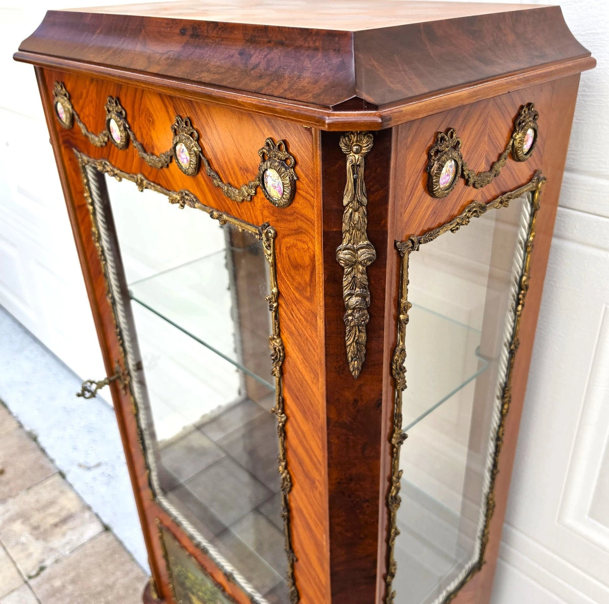 French Louis XVI Vernis Martin Style Vitrine Display Cabinet Gilt Bronze Mounts