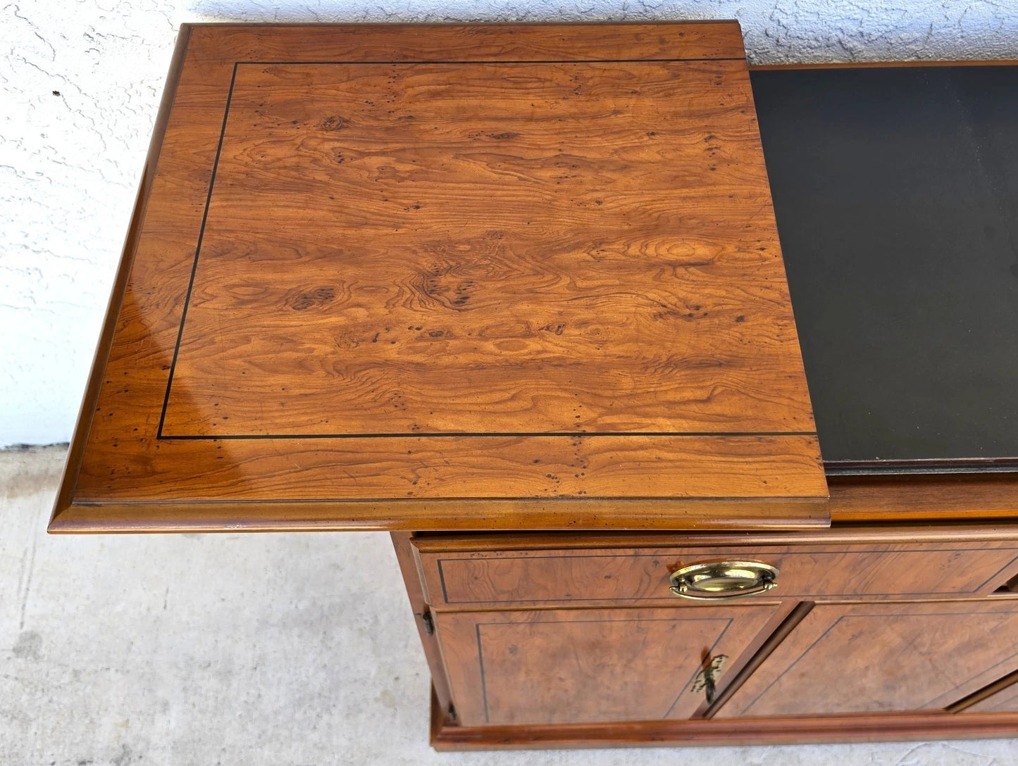 Drexel Slide Top Campaign Dry Bar Side Board Rolling 1970s