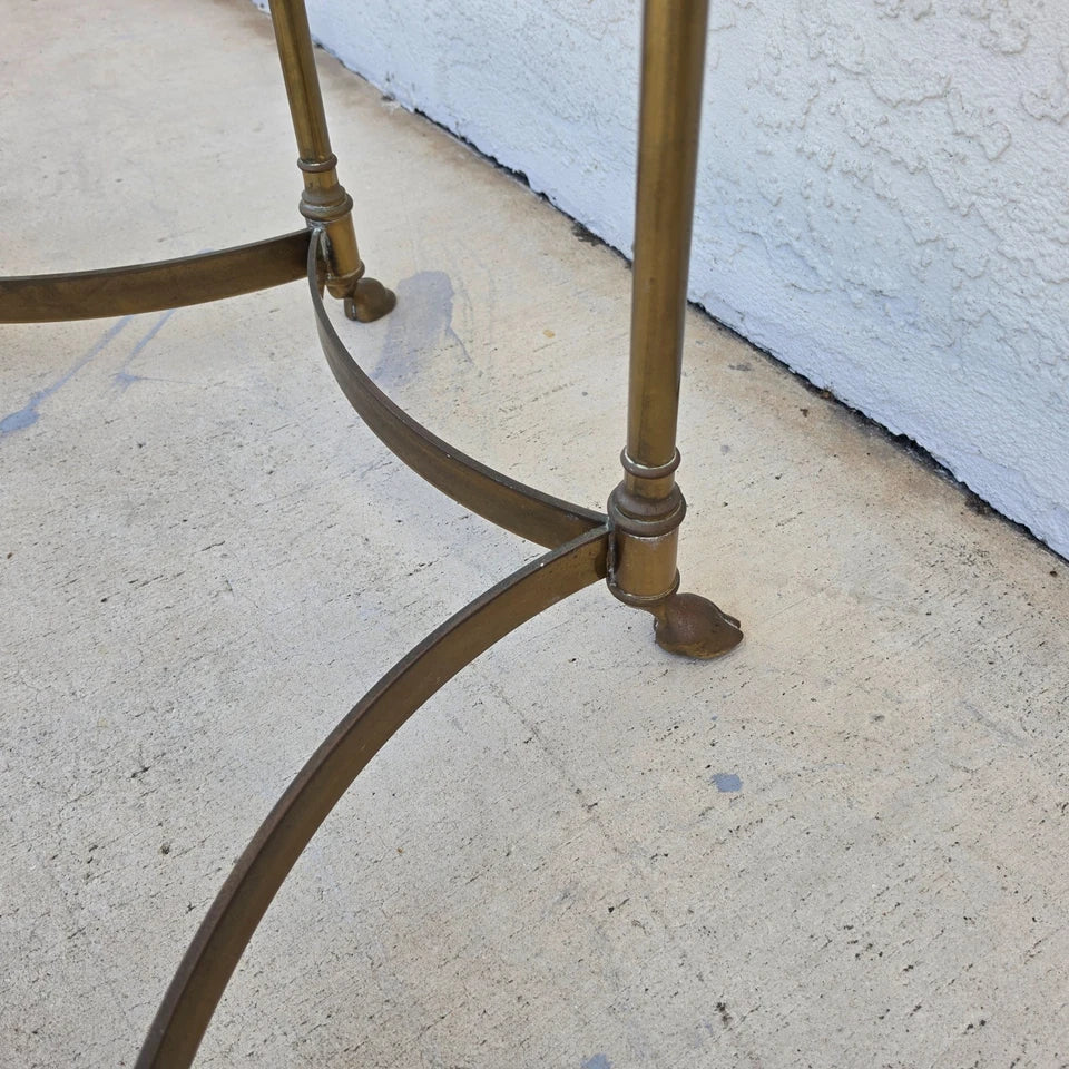 Vintage Labarge Side Table Brass Glass Hoof Footed Octagonal
