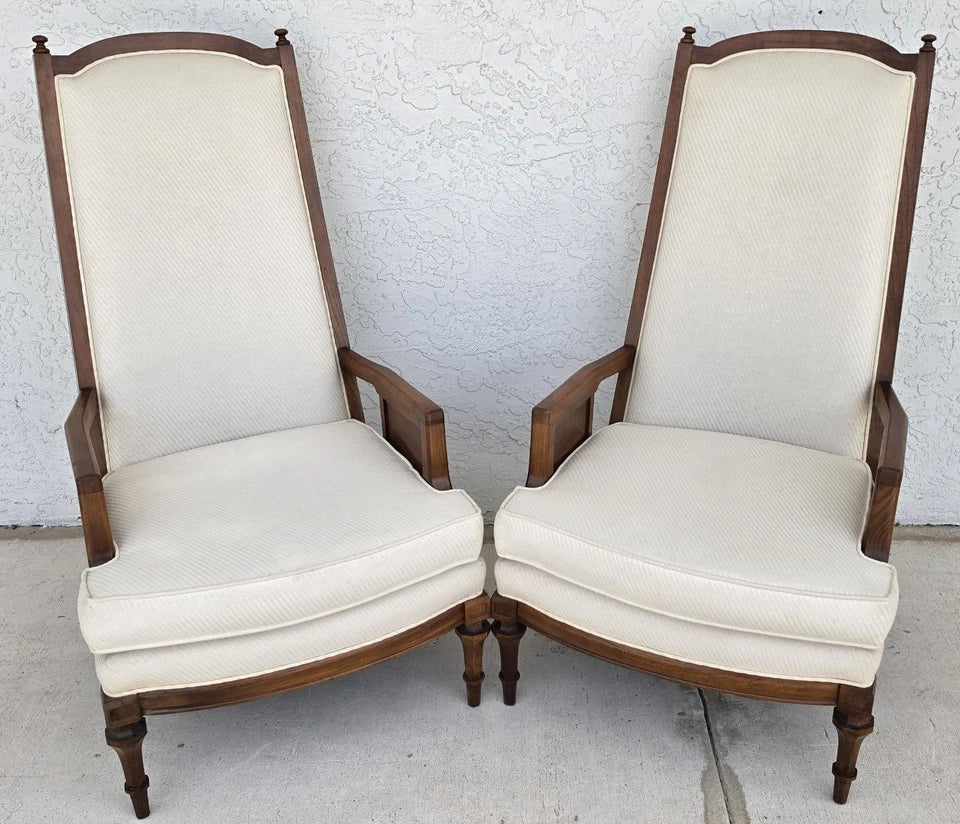 Vintage 1960s Italian Hollywood Regency High Back Lounge Armchairs Pair