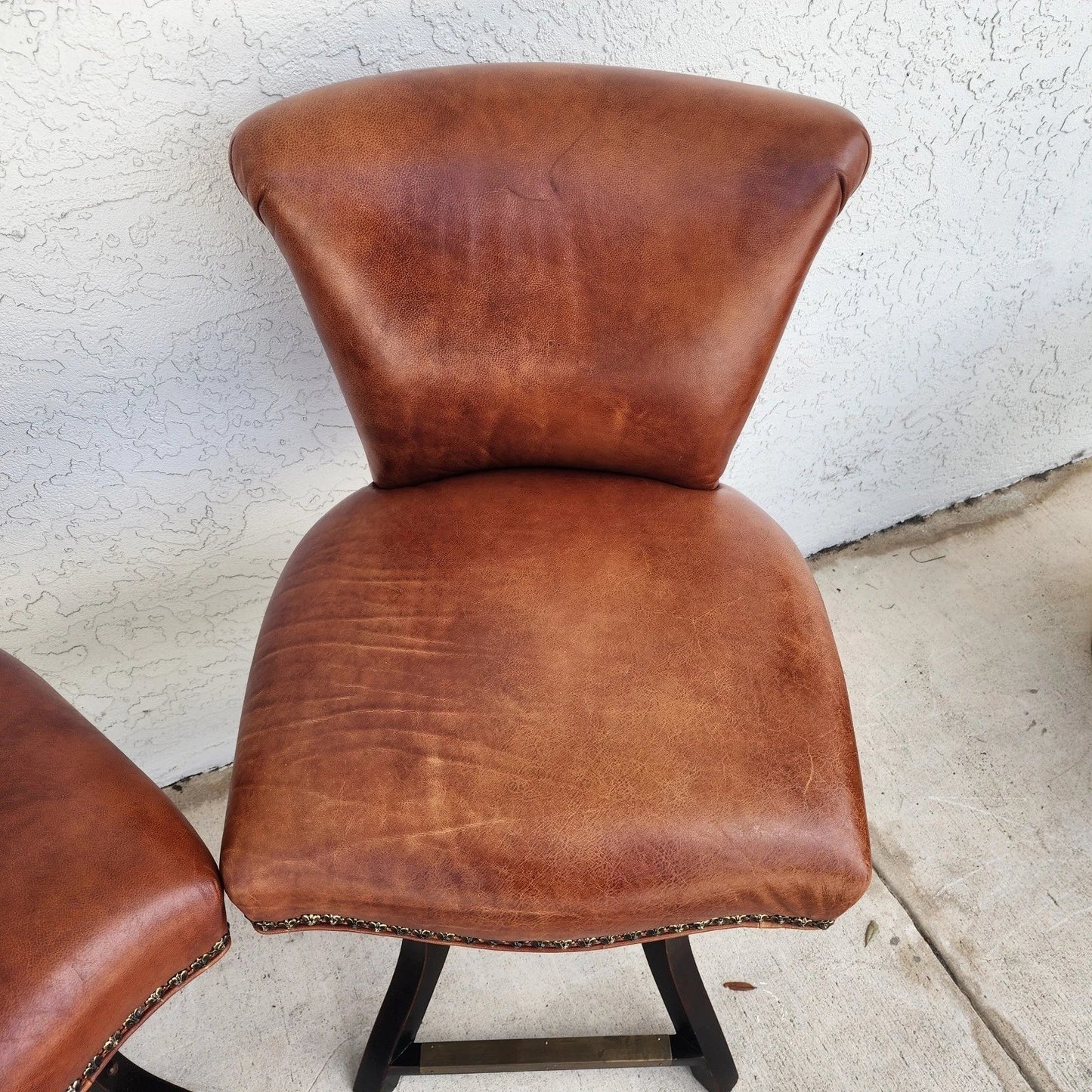 Top Grain Leather Swivel Counter Stools Pair