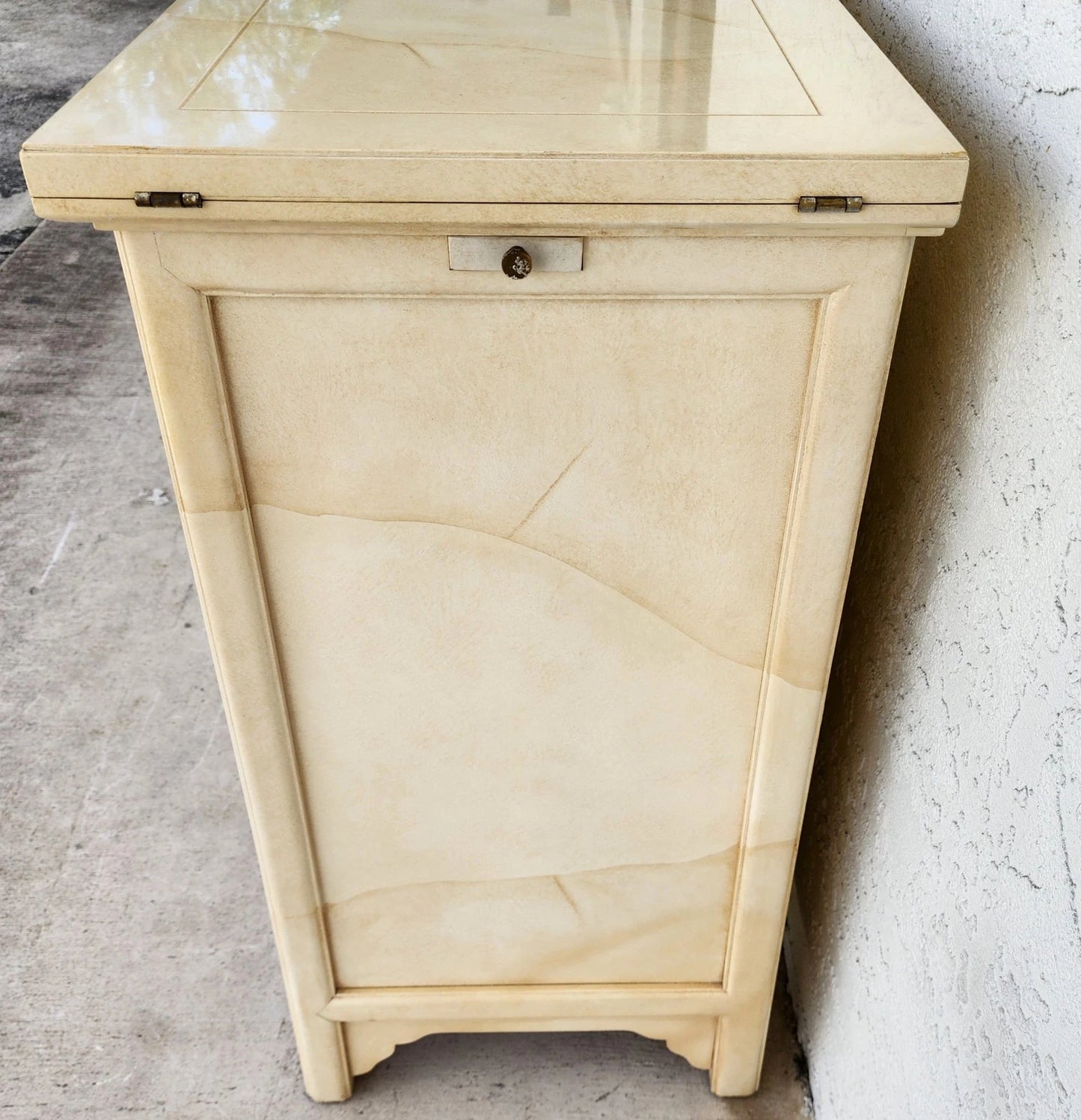 Vtg HENREDON by Roy Coleman Lacquered Bar Buffet Faux Goat Skin Asian Style