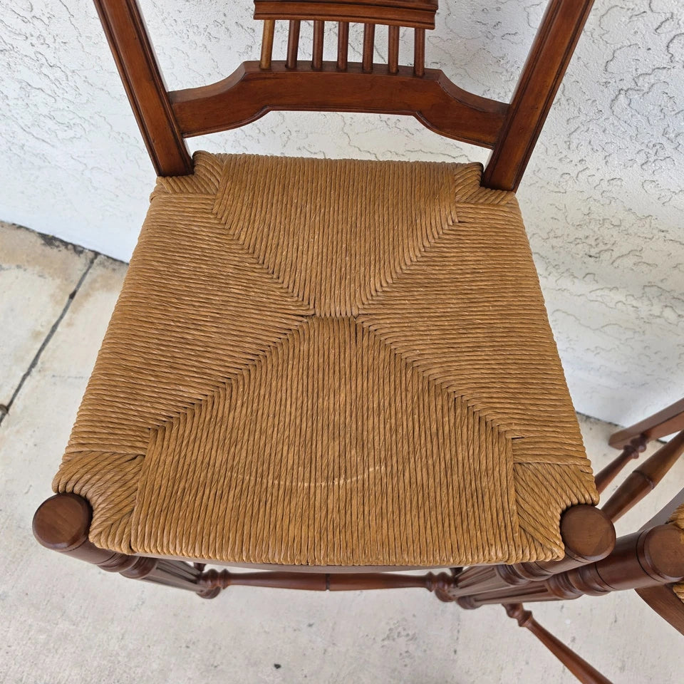 Ethan Allen Country French Wheat Sheaf Back Rush Seat Bar Stools Set of 2