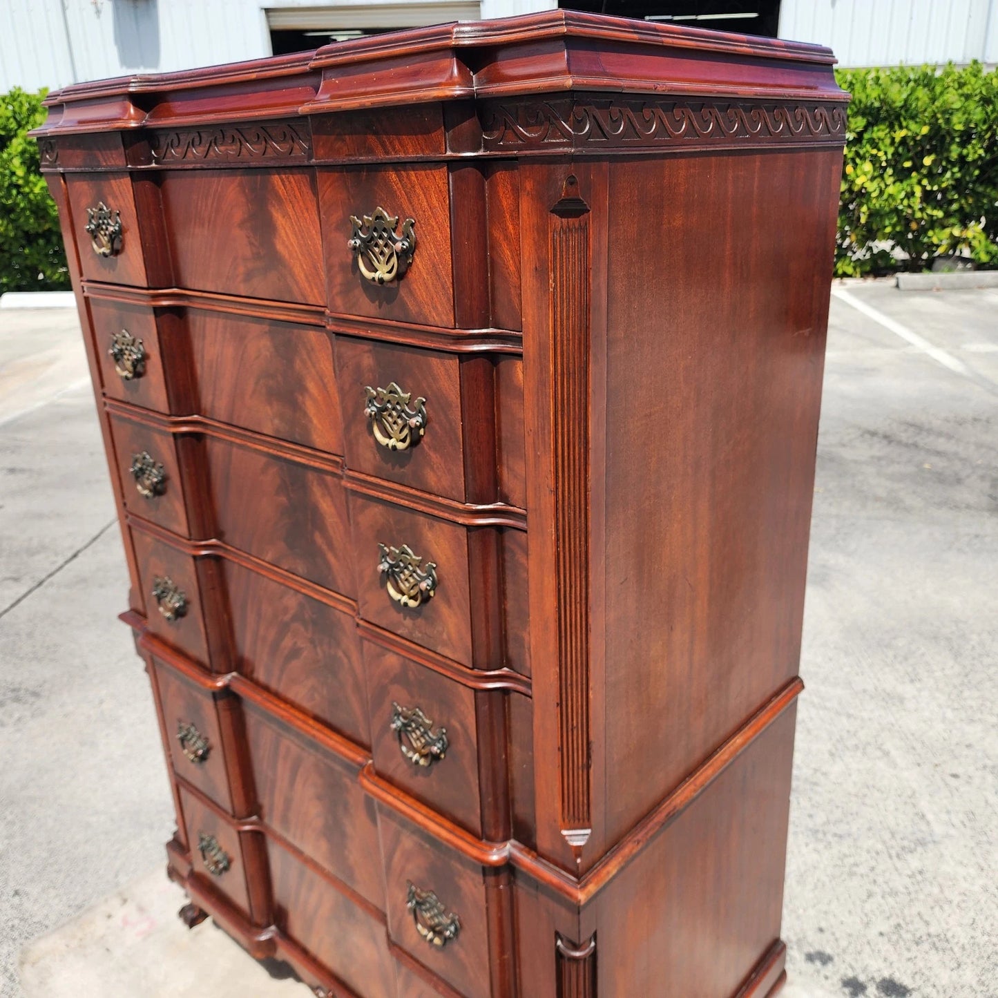 Antique Georgian Flame Mahogany Block Front Highboy Dresser