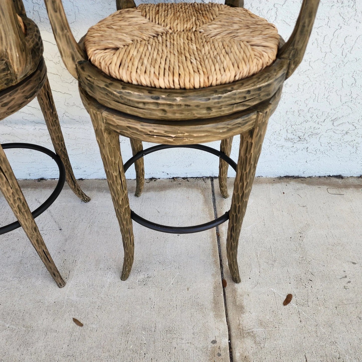 French Country Barstools Faux Bois Swivel Set of 3