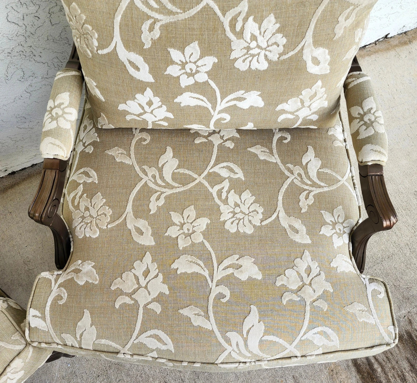 Vintage French Louis XV Armchairs Damask Linen Pair