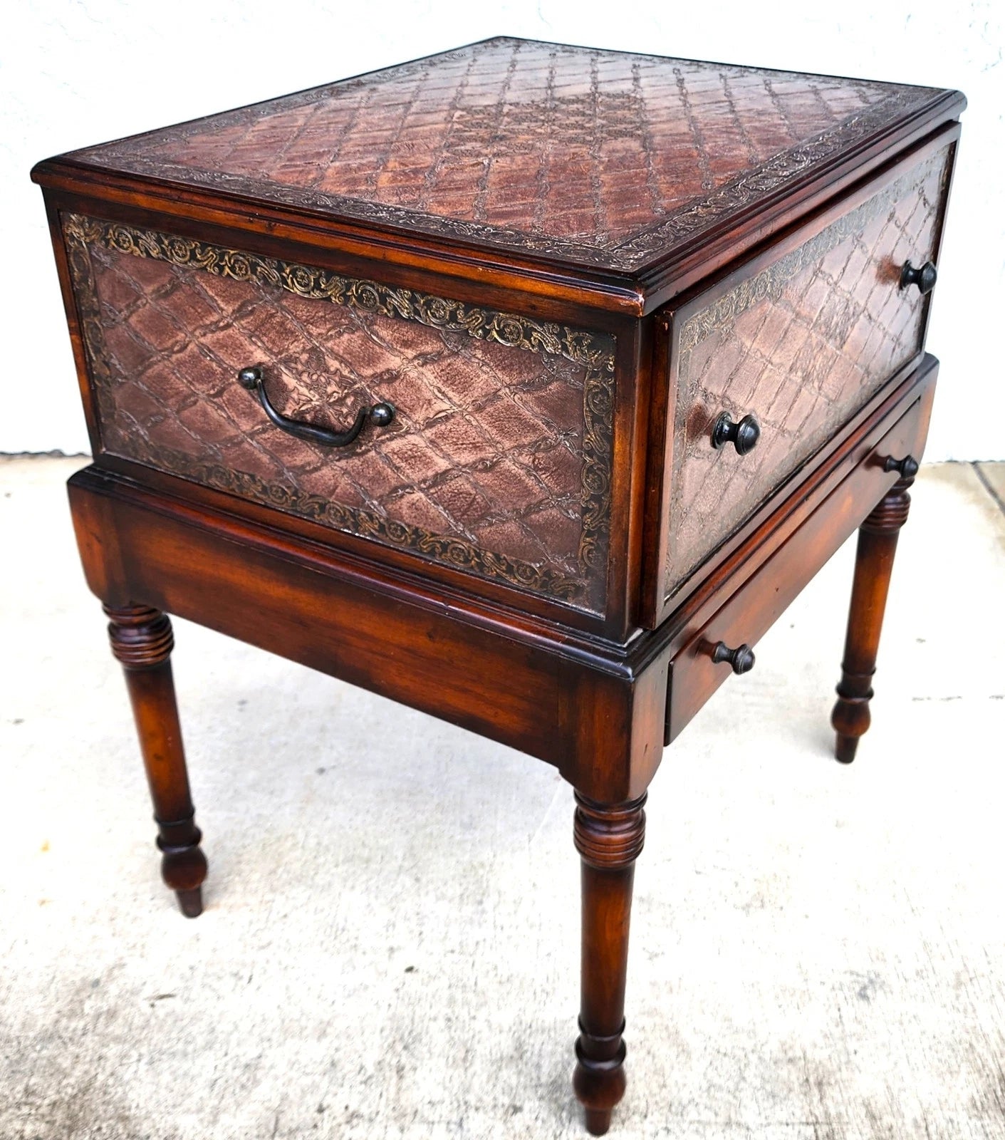 Theodore Alexander Leather Wrapped Side Accent Table