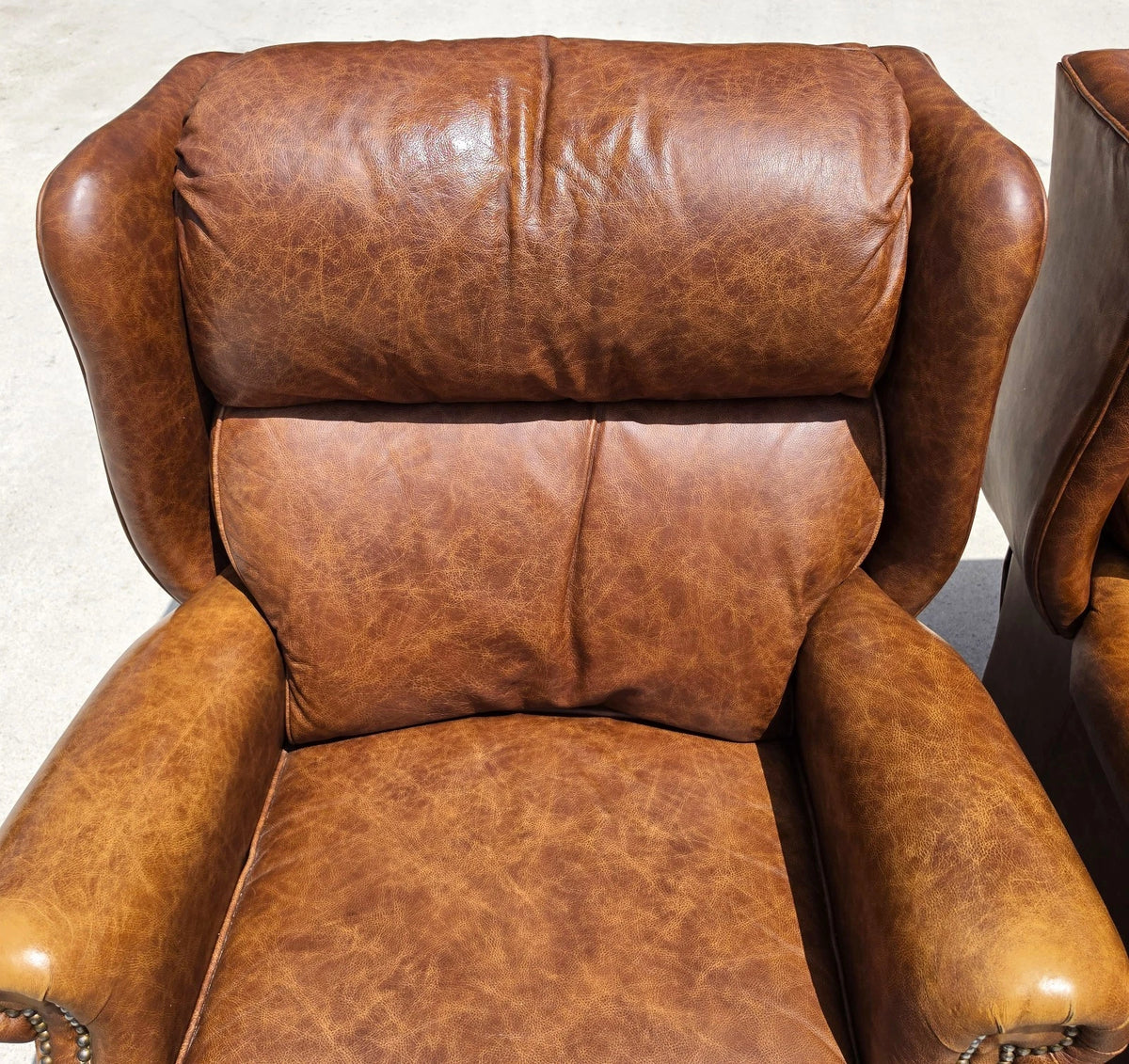 Vintage MOTIONCRAFT Chippendale Leather Wingback Recliners Ball & Claw Pair