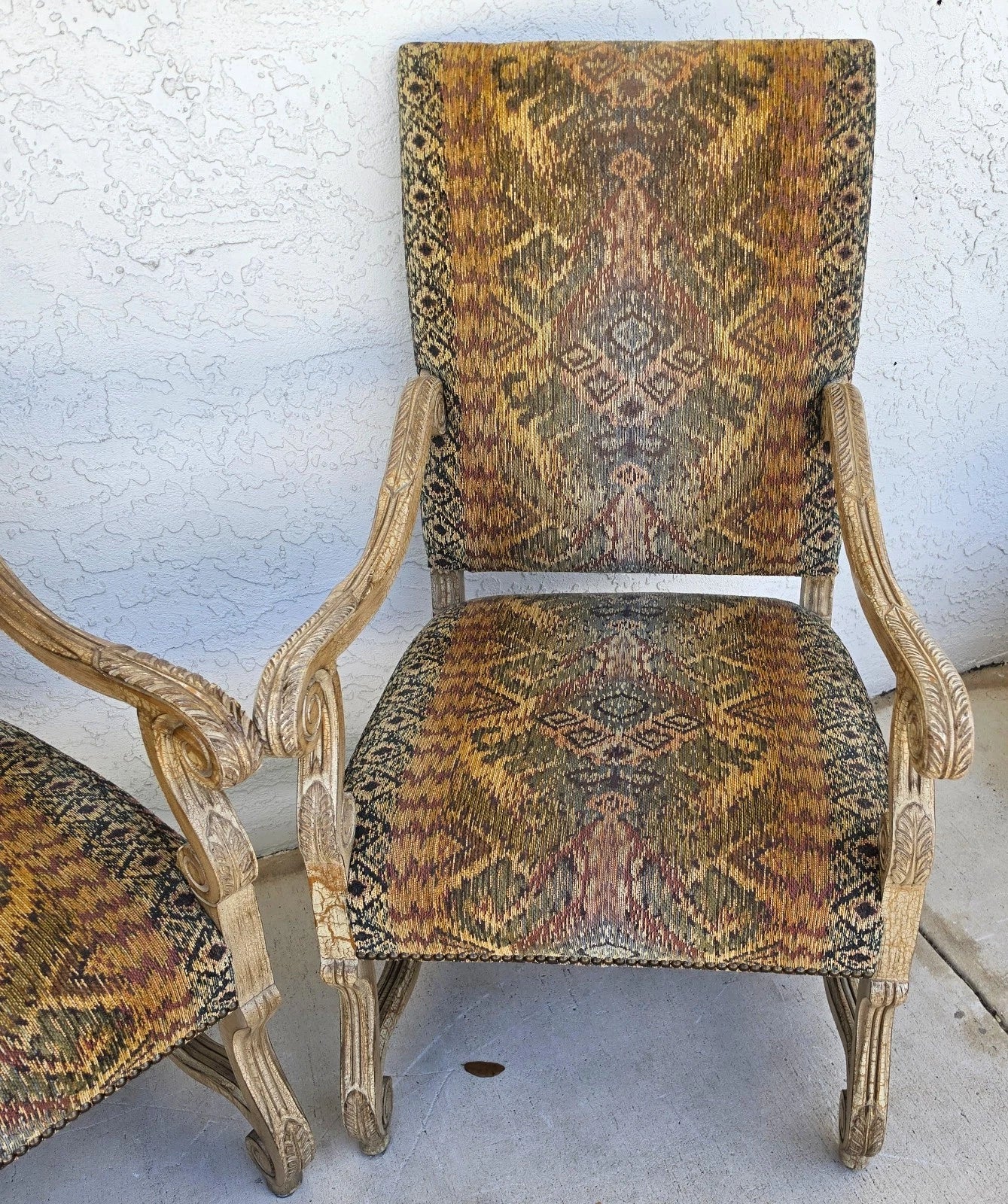 CENTURY FURNITURE French Louis XIII Os de Mouton Armchairs a Pair