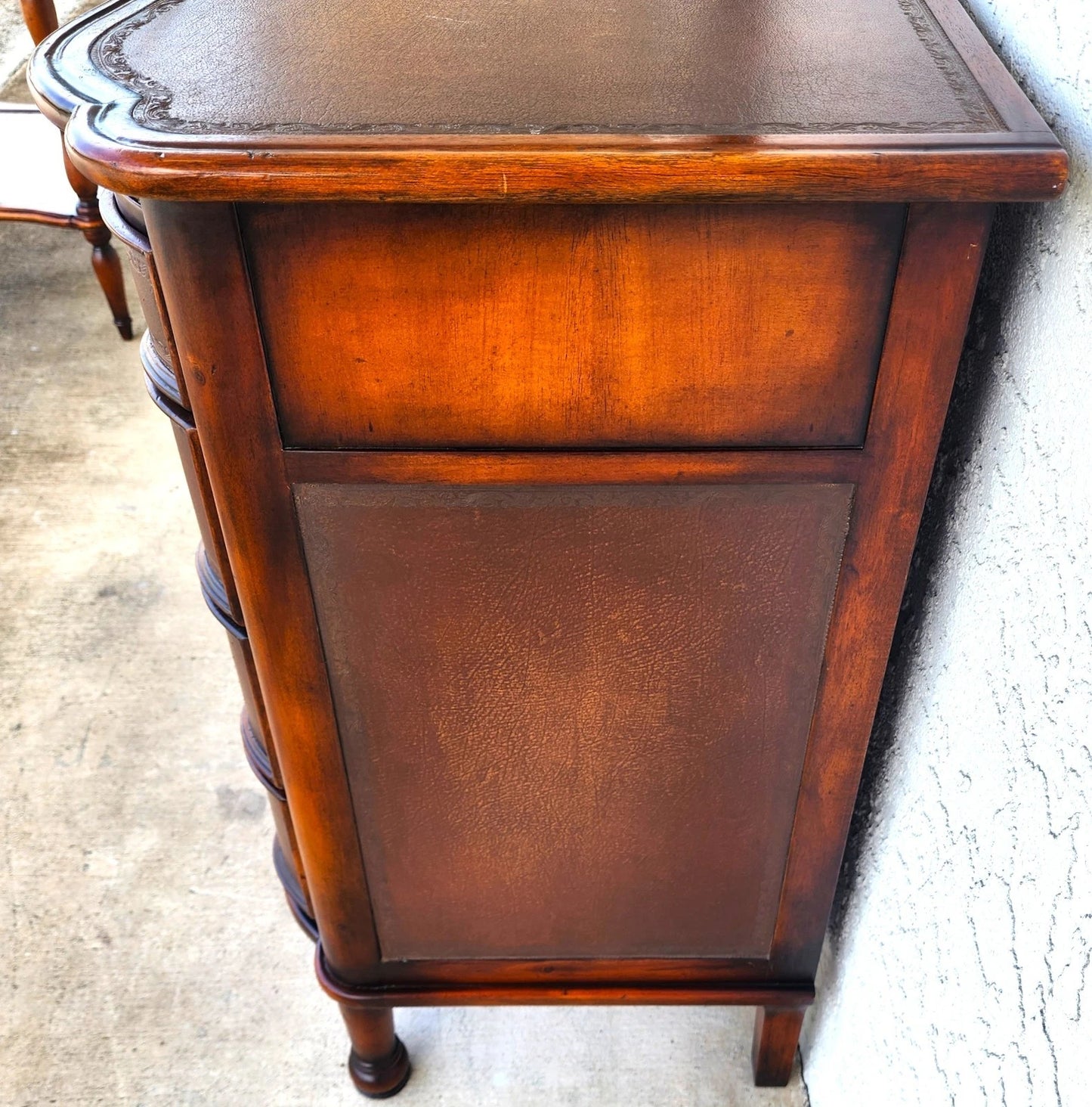 Theodore Alexander Leather Wrapped Serpentine Chest Hidden Pull Out Desk