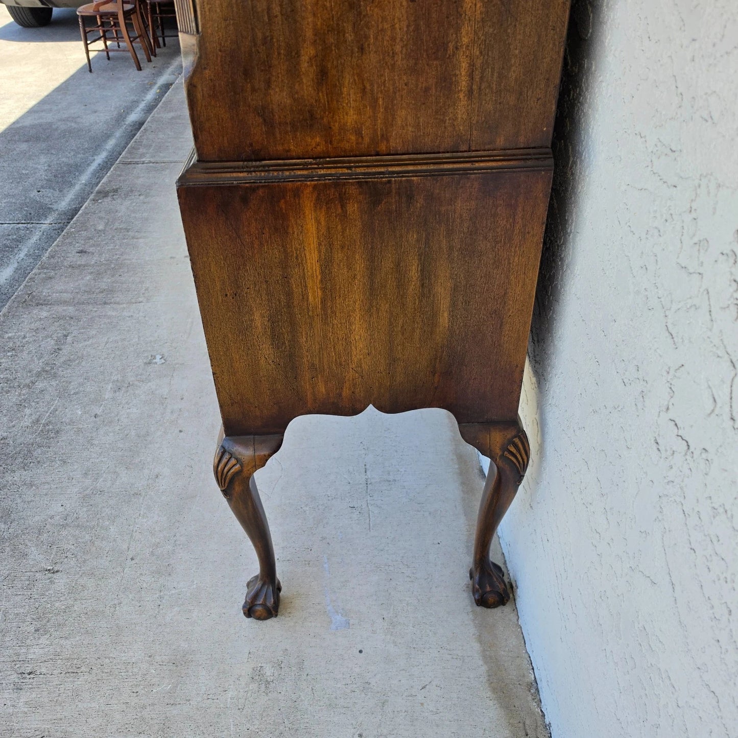 Antique Walnut Highboy Dresser Desk With Pullout Writing Surface