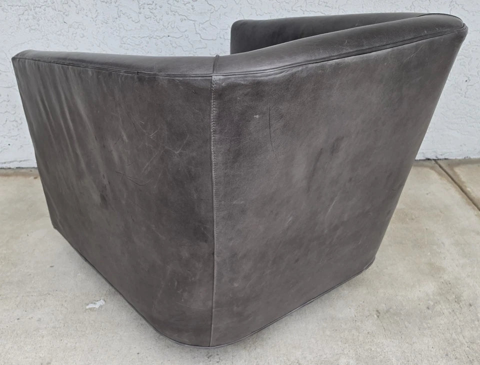 Restoration Hardware 1950s Italian Shelter Arm Leather Swivel Club Chair RH