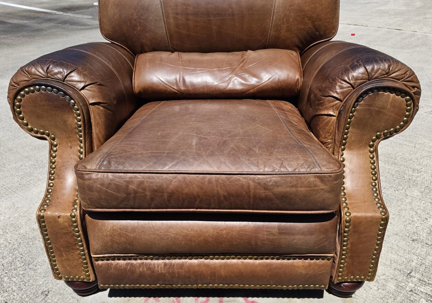 Vintage Barcalounger Saddle Leather Recliner with Continuous Lumbar Support