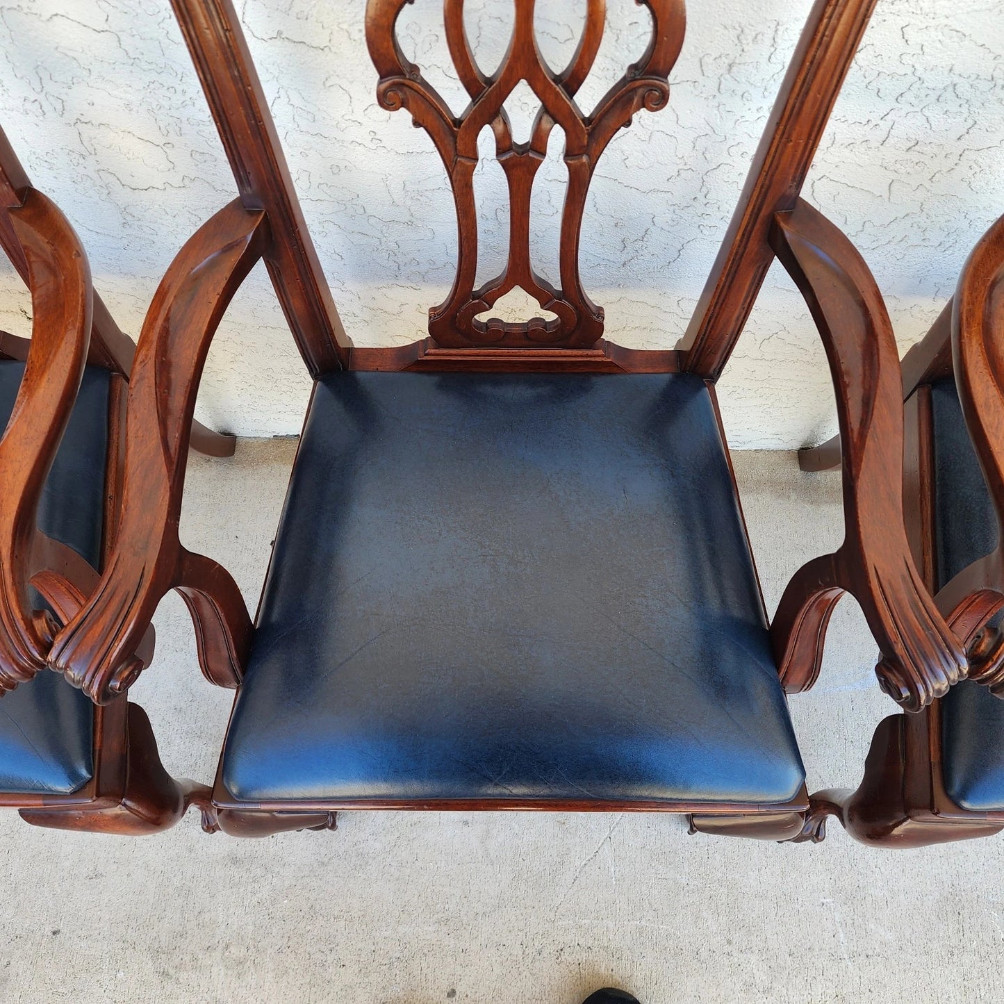 Councill Chippendale Mahogany & Leather Dining Chairs Set of 4