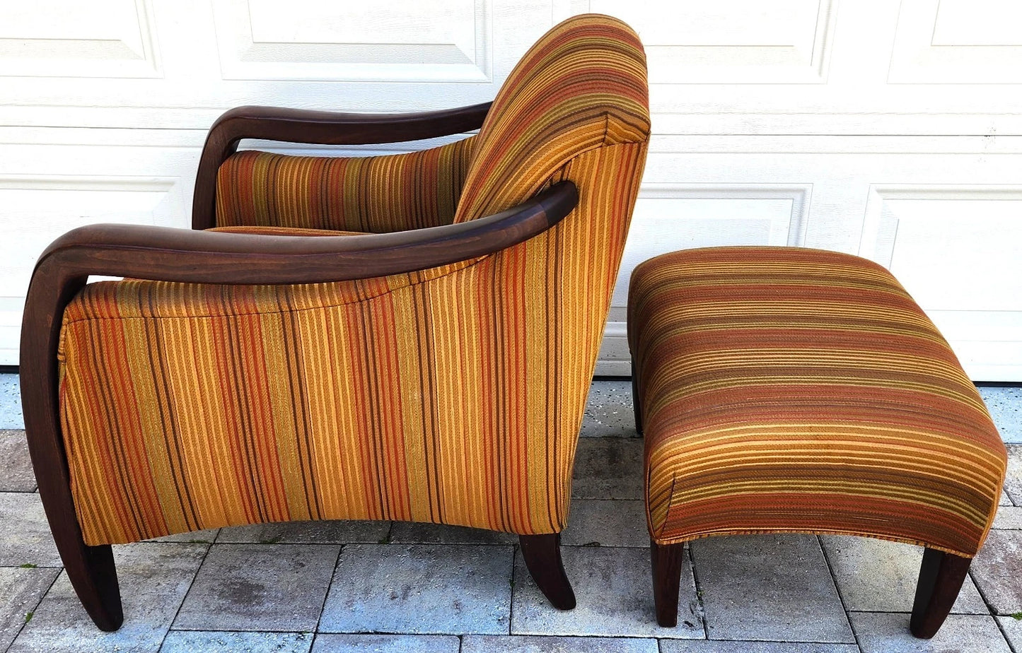 Vintage MCM Club Lounge Armchair & Ottoman Art Deco A Pair