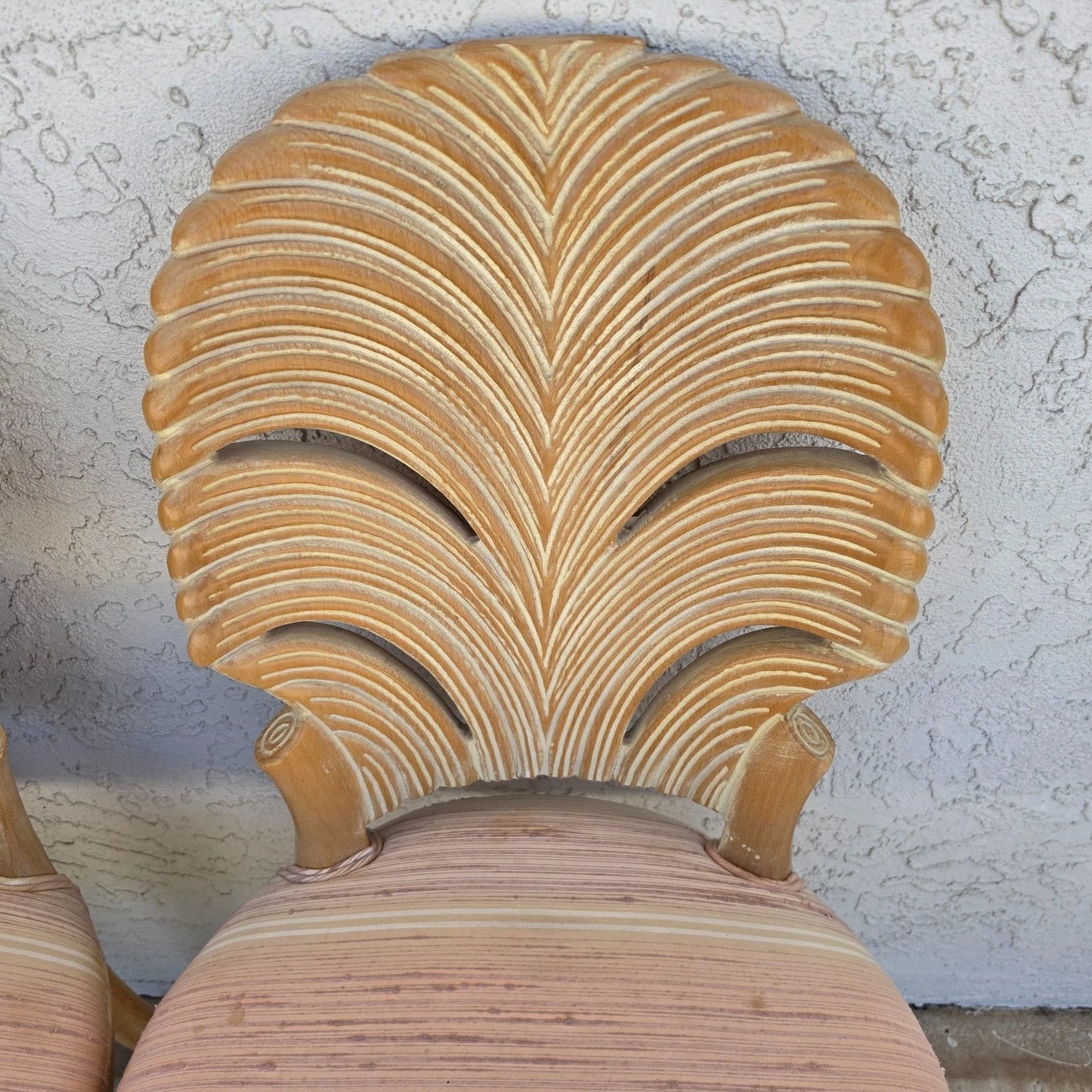 Vintage Venetian Grotto Style Carved Wood Palm Leaf Dining Chairs Set of 4