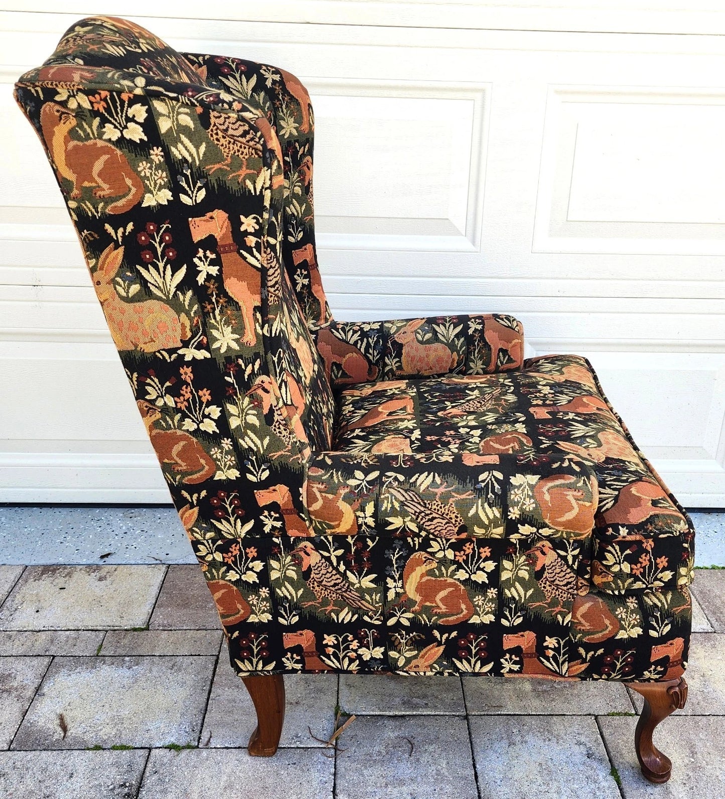 Vintage Chippendale Wingback Armchair French Country Farmhouse Animals