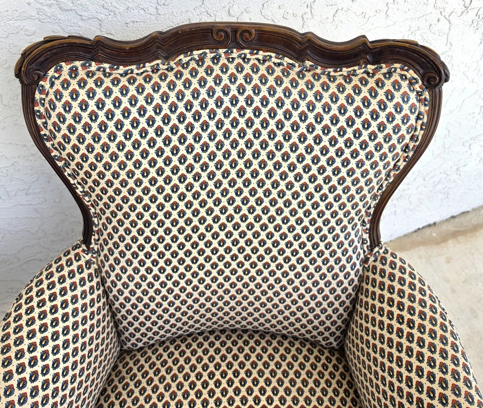 Pair of Antique French Provincial Louis XV Walnut Bergere Armchairs