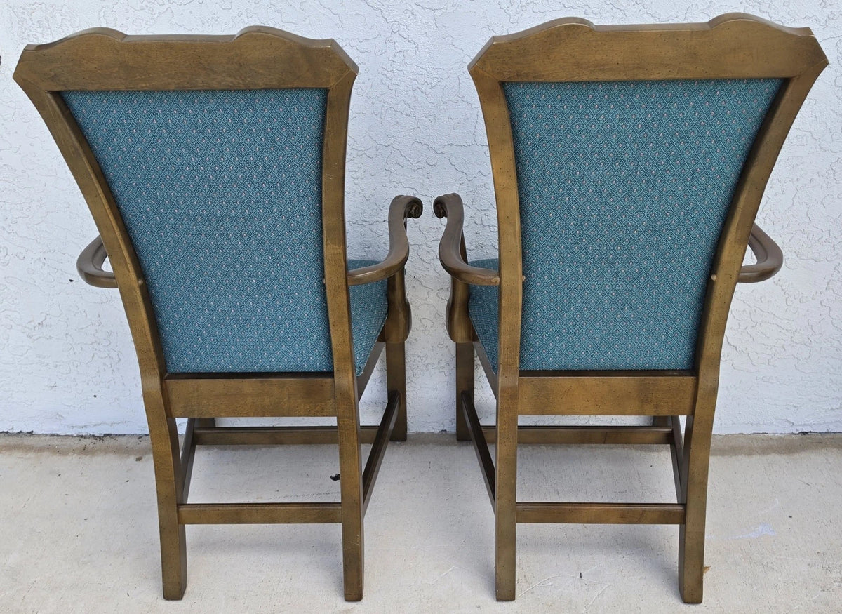 Vintage AMERICAN OF MARTINSVILLE Chippendale Dining Armchairs Teal Set of 8