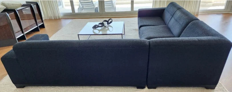 Thayer Coggin MCM Black Linen Sectional Sofa