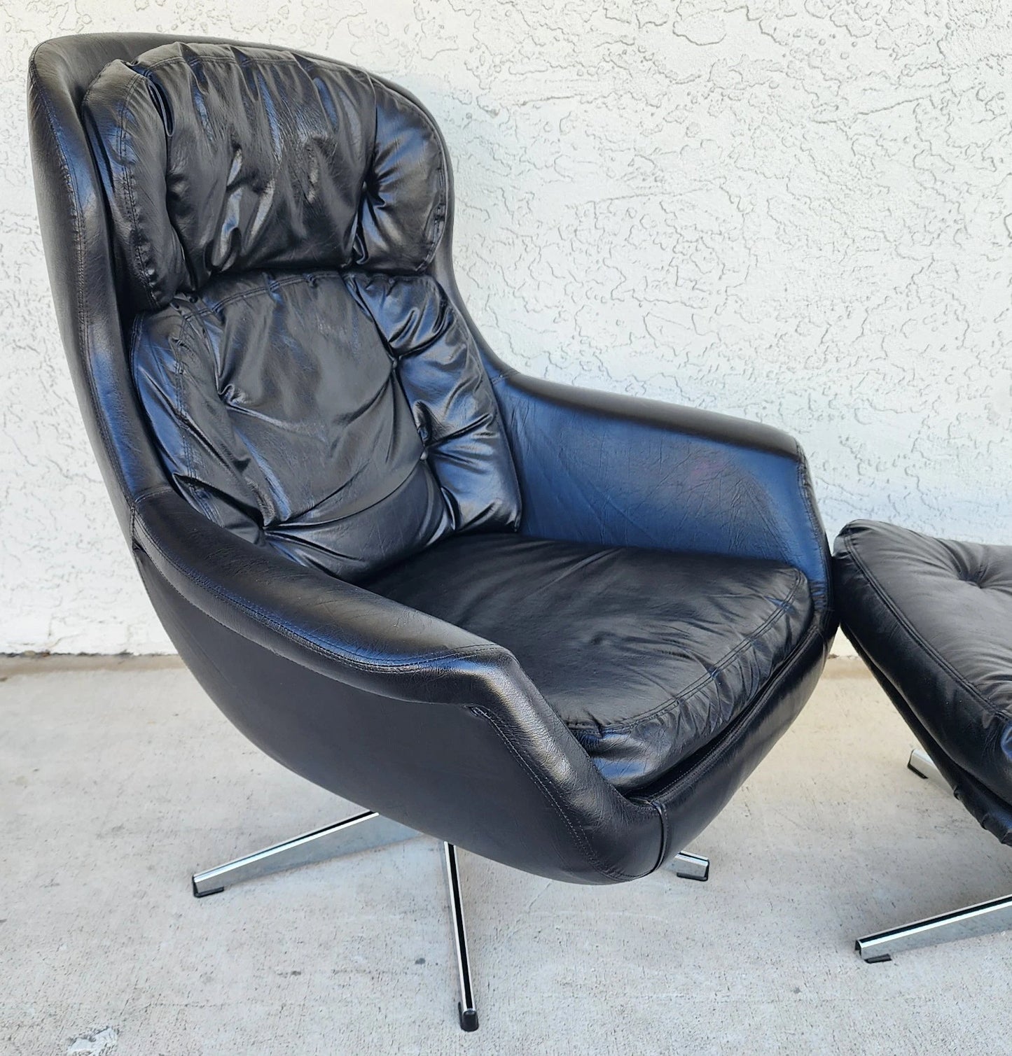 MCM Selig Swedish Modernist Leather Chair & Ottoman 1970s