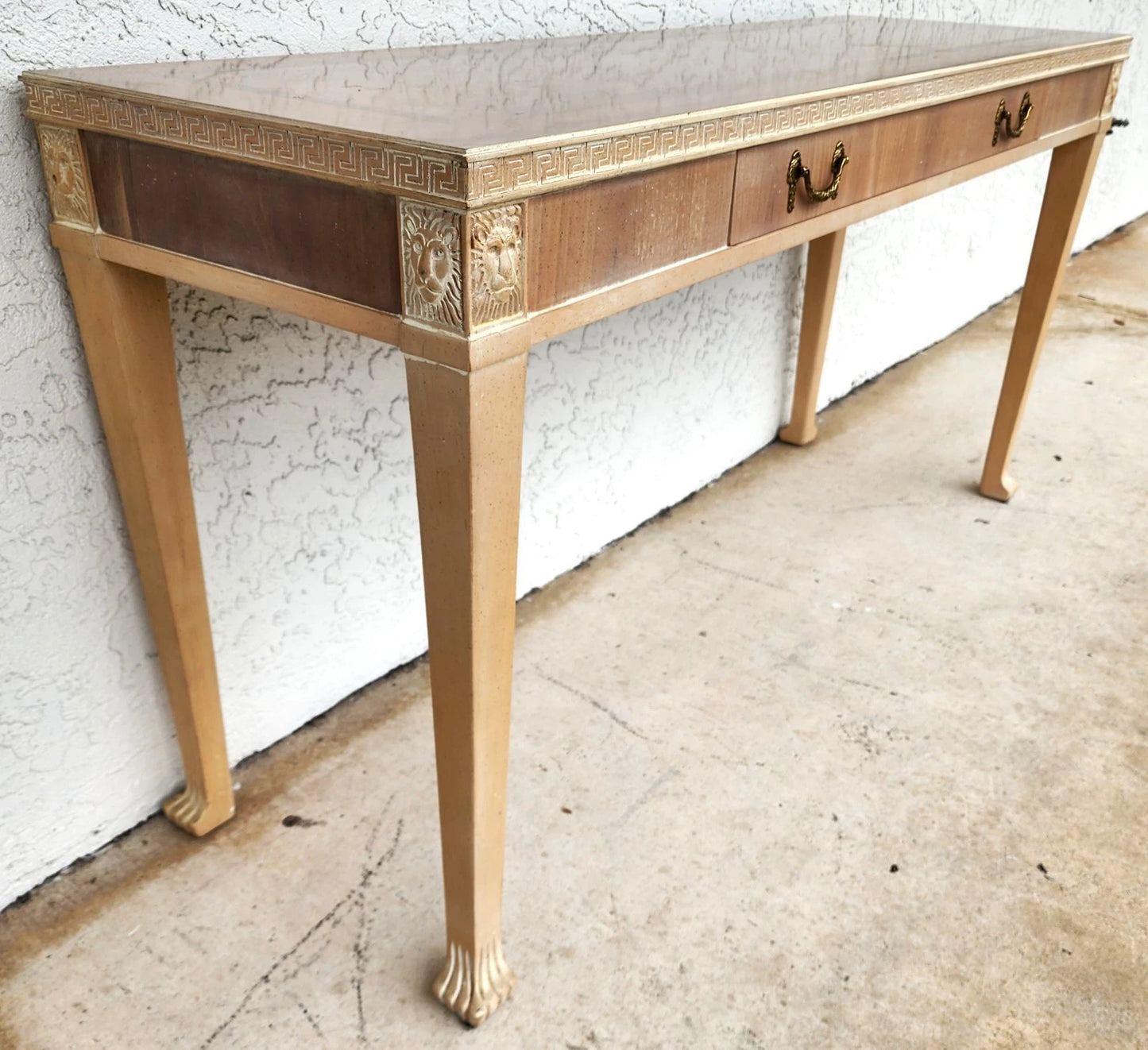 Italian Neoclassical Console Table Lion Heads Greek Key Vintage