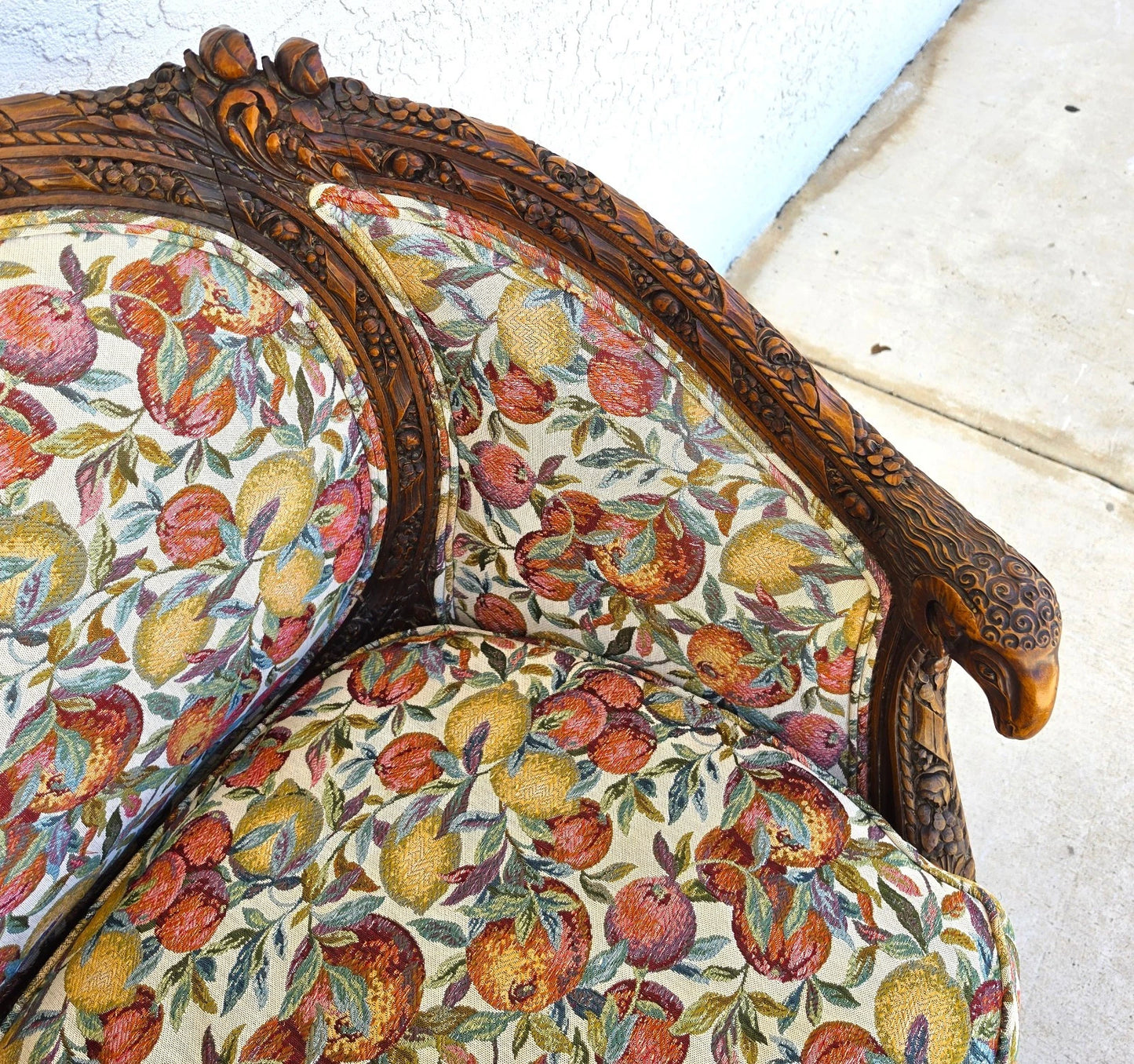 Antique French Regency Rams Heads Walnut Club Lounge Chair