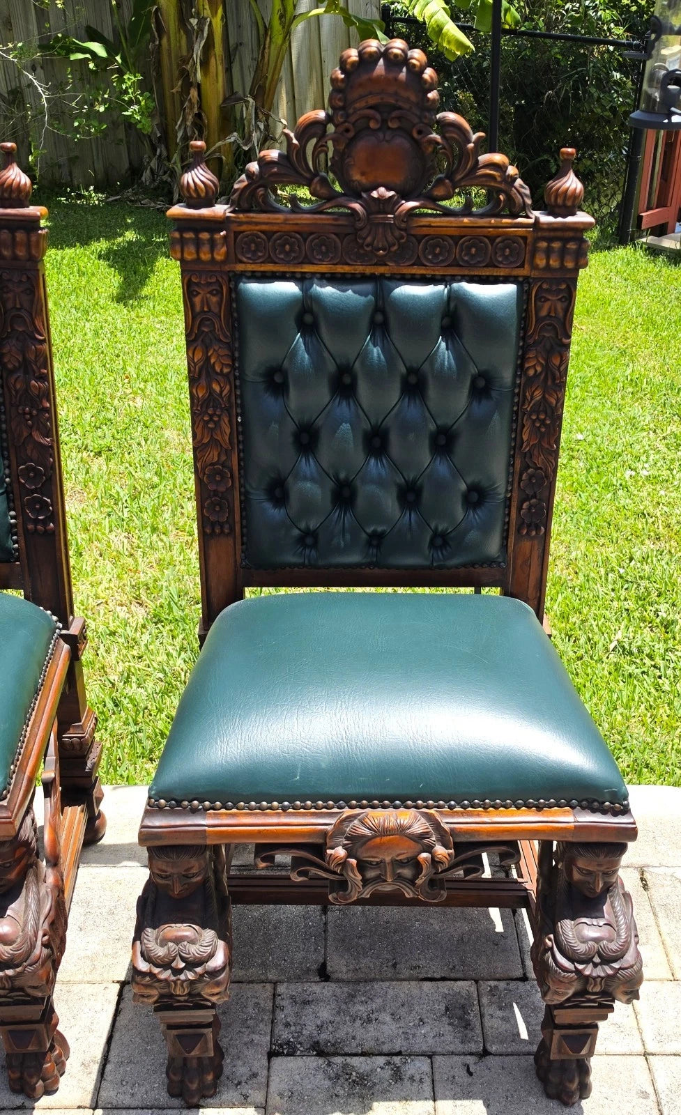 Antique Italian Renaissance Revival Hand Carved Dining Chairs Set of 4