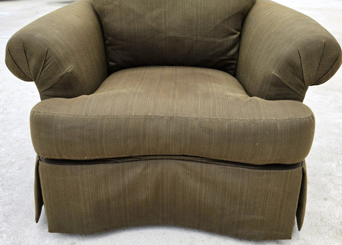 Paul Robert English Roll Arm Swivel Club Chair Skirted Lounge Olive Green