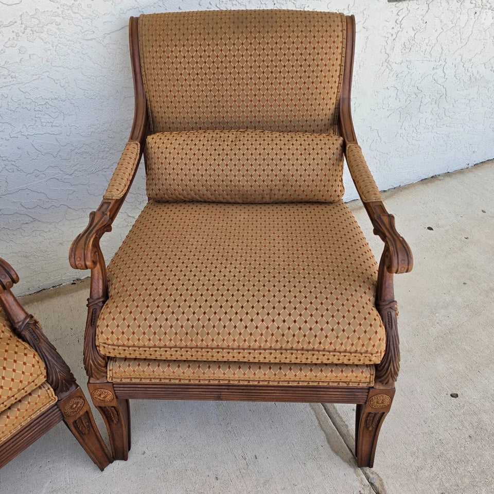 Ethan Allen Regency Style Bergere Lounge Armchairs Pair