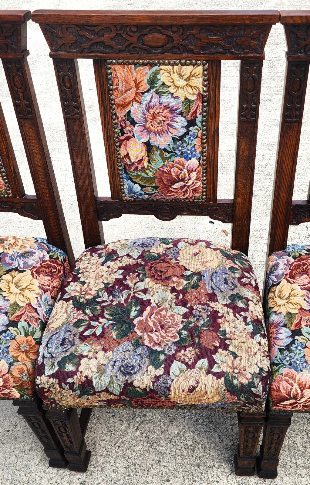 Antique English Oak Dining Chairs 1800s Set of 6