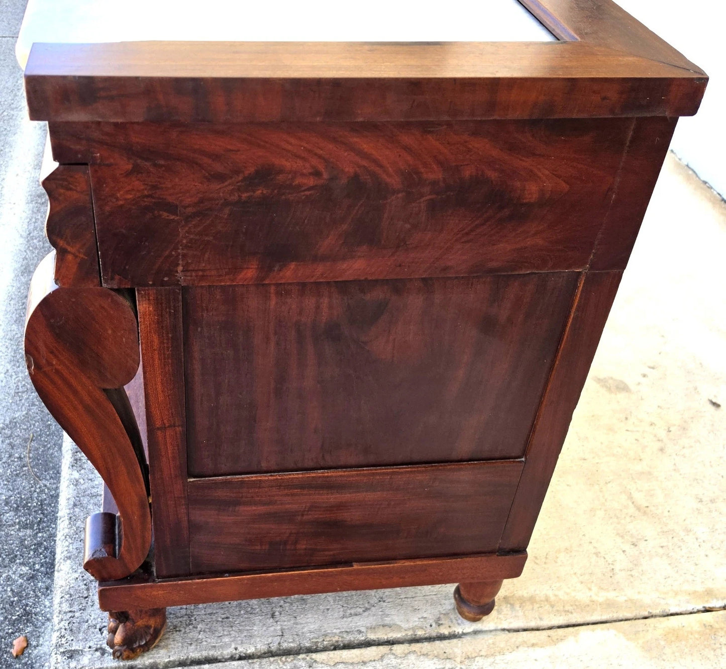 19th Century American Empire Flame Mahogany & Marble Cabinet Side Table