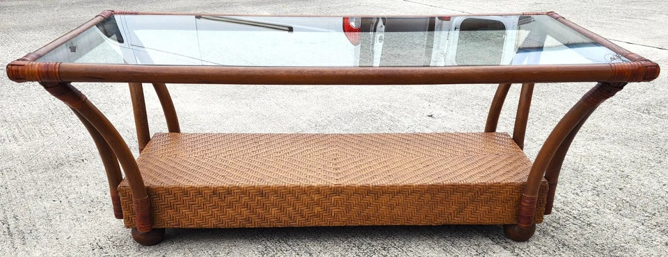 Vintage French Bamboo Wicker Coffee Table
