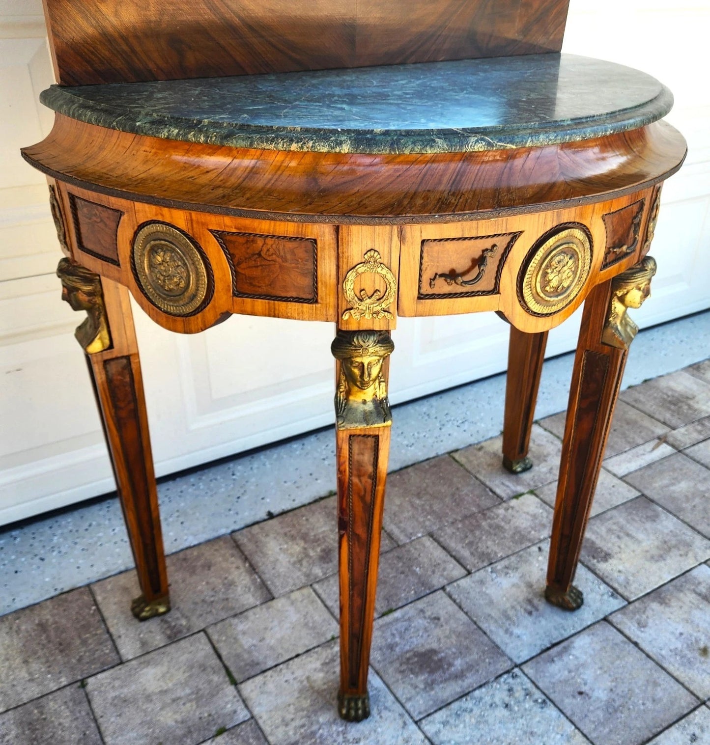 French Empire Style Console Marble Entry Table & Mirror