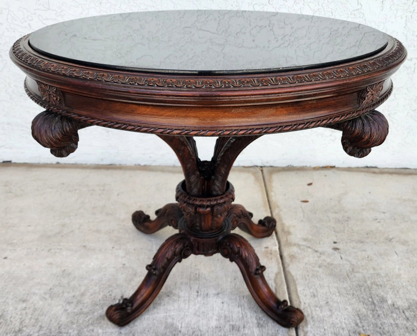 19th Century Empire Revival Center Table Carved Mahogany With Granite Top